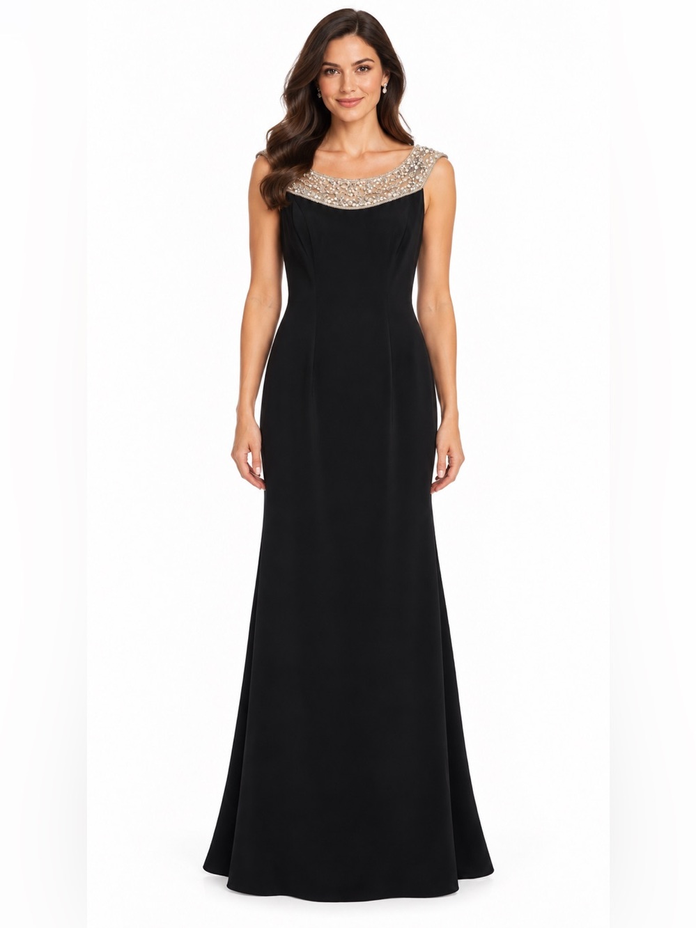 Cameron Blake Mon Cheri Black Beaded Evening Gown Dress Size 12 NWT